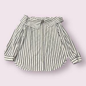 Pleione Blouse Women XS White Black Striped Off shoulder Button Front
